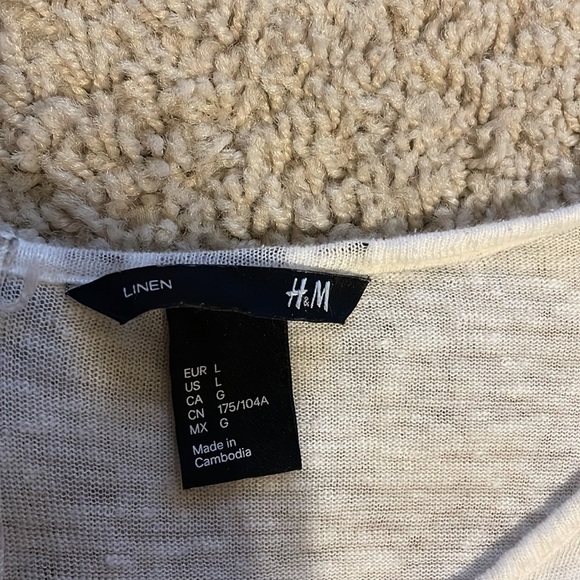 H&M Blue and White Striped 100% Linen 3/4 Sleeve Top Zip Up Back Women's Large - Picture 3 of 8